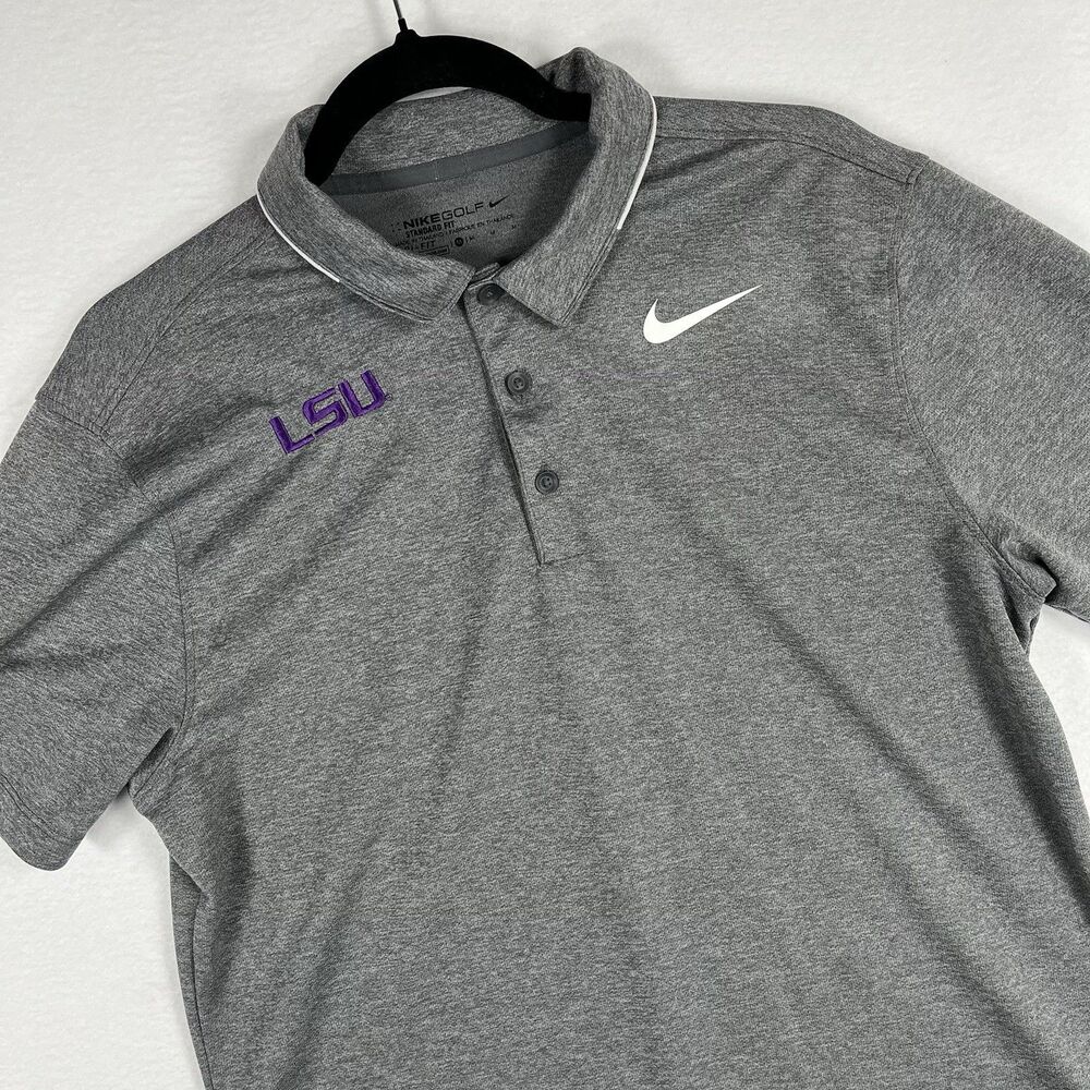 Nike Golf LSU Tigers Dri-Fit Polo Shirt Men M Gray Heather Short Sleeve 833063
